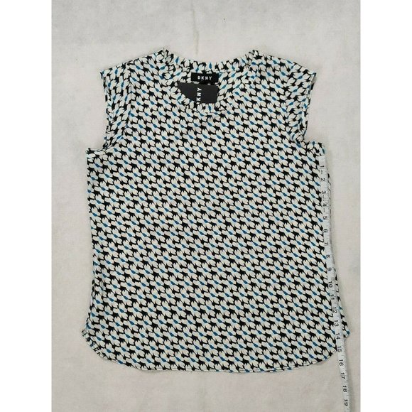 DKNY Womens Blouse Small White Printed Cap Sleeve - Picture 8 of 12